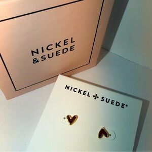 NWT Nickel & Suede Burgundy Sweetheart Enamel Studs Gold Heart Earrings NIB